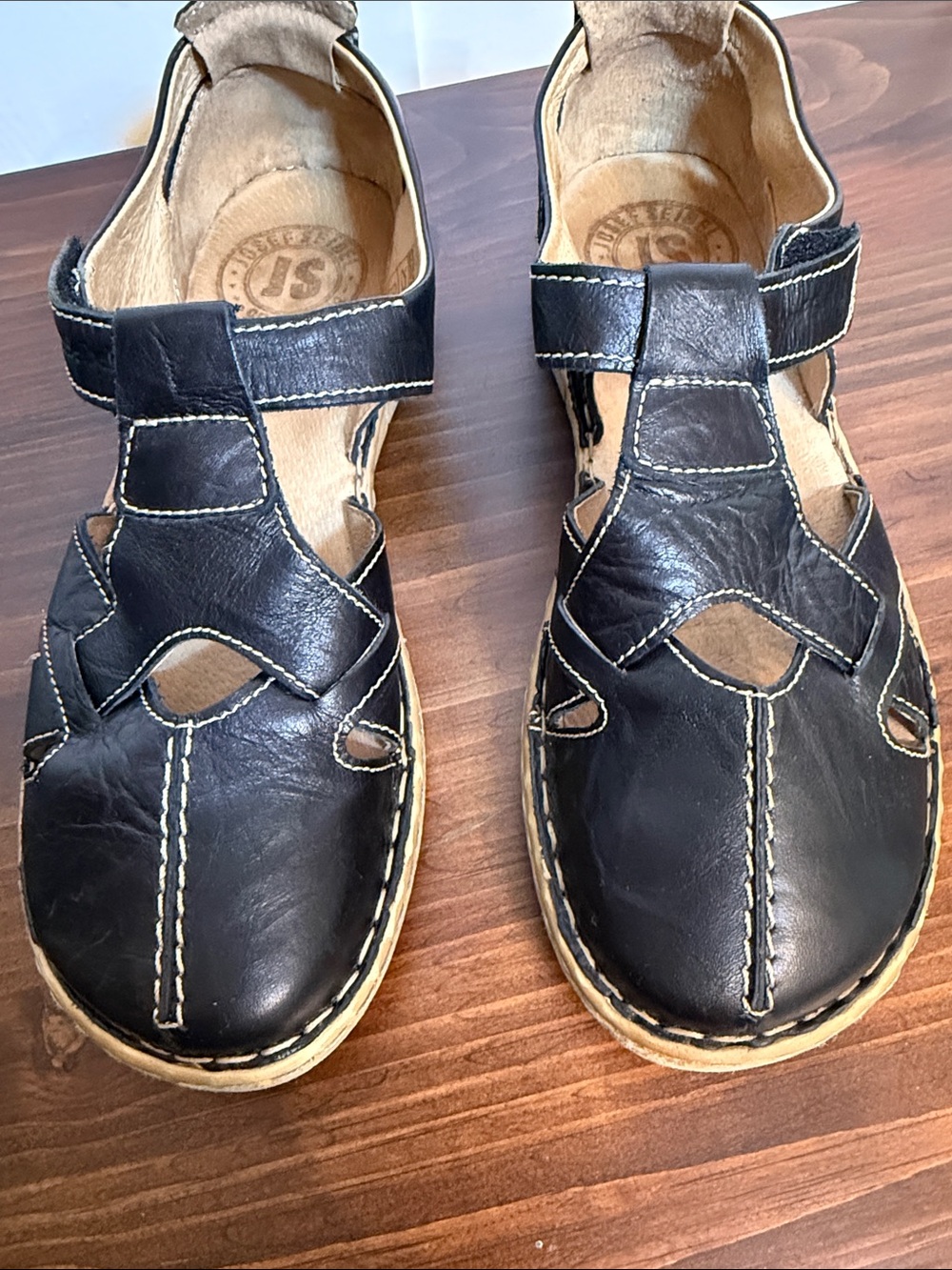 Josef Seibel Black Leather Fisherman Sandals EU 39 Comfort Mary Jane Shoes - Picture 8 of 8